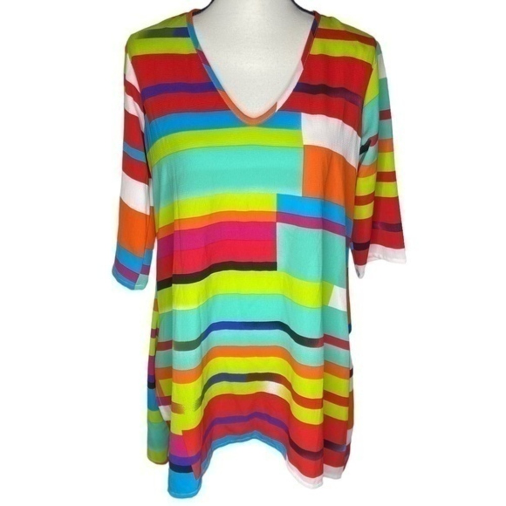 Portocruz Tunic Shirt Top Colorful Abstract Geometric Design Textured Size Small